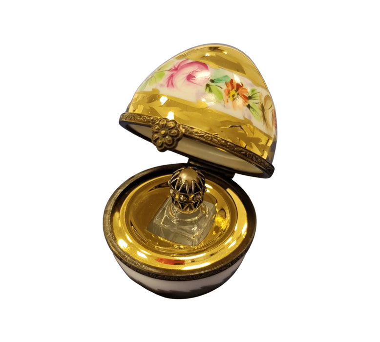 Gold Floral Limoges Egg for Elegant Gifting Porcelain Limoges perfume egg French Trinket Box