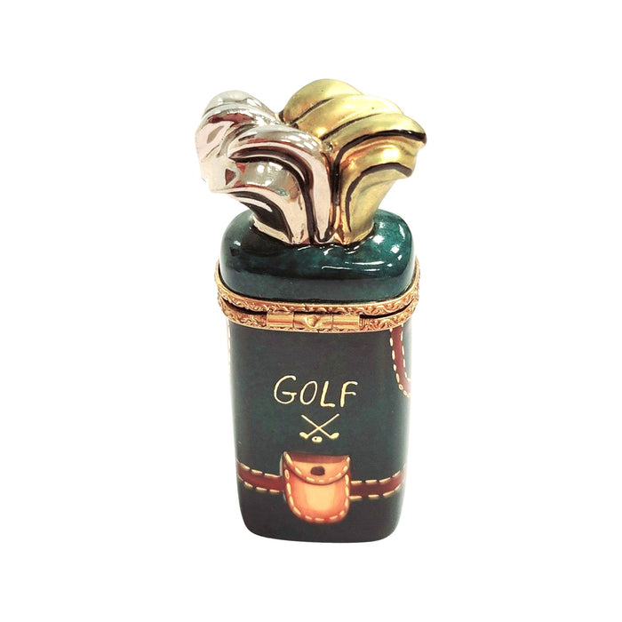 Golf Bag w Clubs Green Light Brown Sports Limoges Box Porcelain Figurine-sports golf limoges box-CH3S182