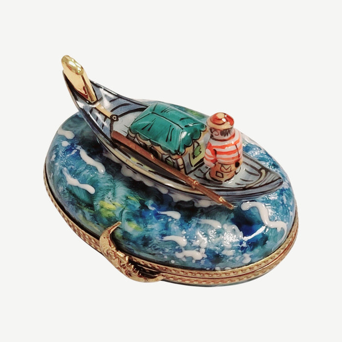 Gondola Boat Venice Limoges Box Porcelain Figurine-vehicle travel-CH3S408