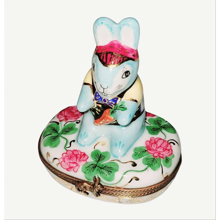 Good Luck Blue Rabbit Figurine for Home Decor Porcelain Limoges special French Trinket Box