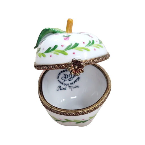 Green Apple Blossom Box for Nature Lovers Porcelain Limoges fruit French Trinket Box