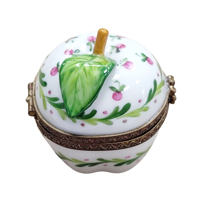 Green Apple Blossom Box for Nature Lovers Porcelain Limoges fruit French Trinket Box