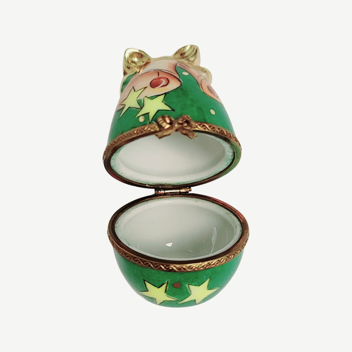 Green Egg Bell Box for Collectors Porcelain Limoges egg French Trinket Box