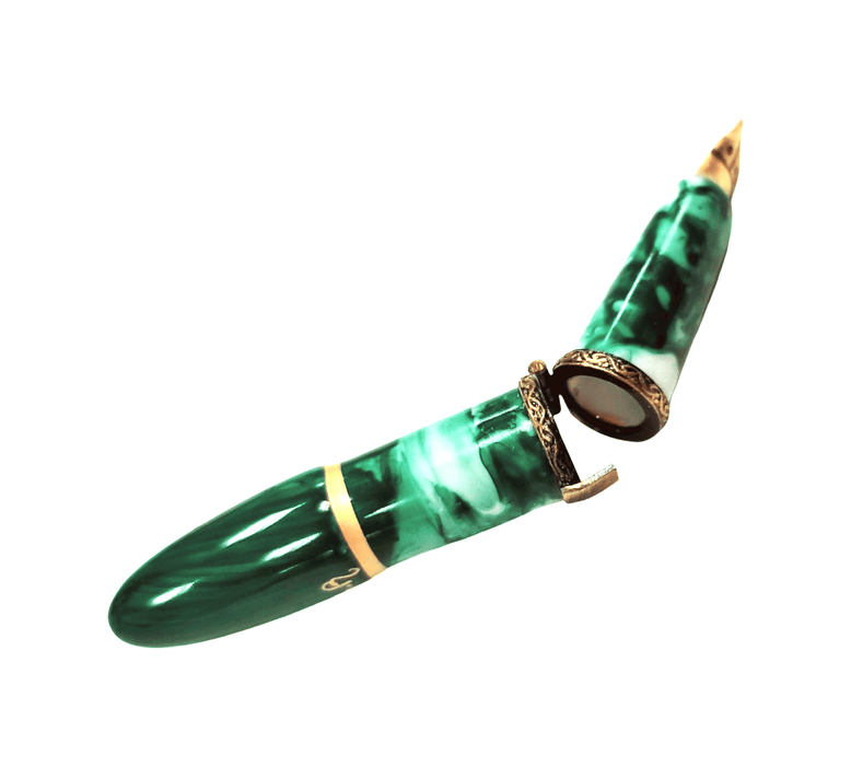 Green Elegance Fountain Pen for Writing Enthusiasts Porcelain Limoges professional French Trinket Box