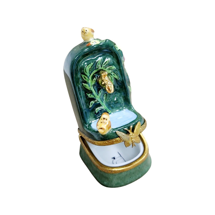 Green Fountain Bird Figurine for Collectors Porcelain Limoges garden French Trinket Box