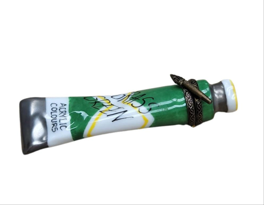 Green Paint Tube Limoges Box for Art Lovers Porcelain Limoges Fine Art French Trinket Box