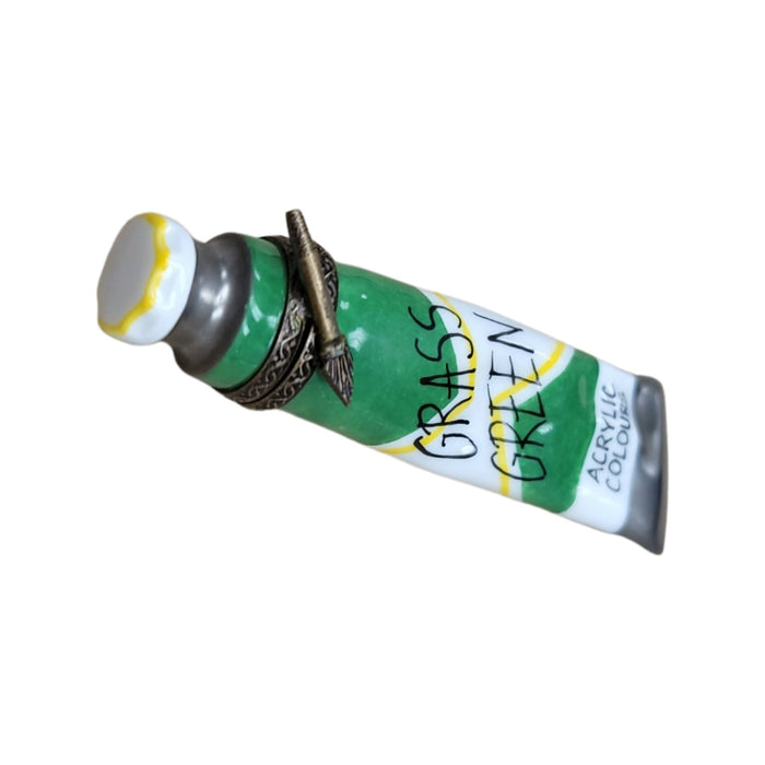 Green Paint Tube Limoges Box for Art Lovers Porcelain Limoges Fine Art French Trinket Box