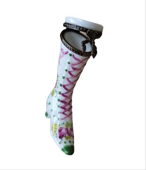 Green Victorian Boot Figurine for Collectors Porcelain Limoges shoe figurine French Trinket Box