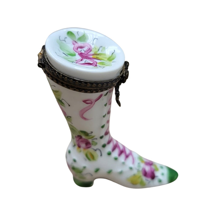 Green Victorian Boot Figurine for Collectors Porcelain Limoges shoe figurine French Trinket Box