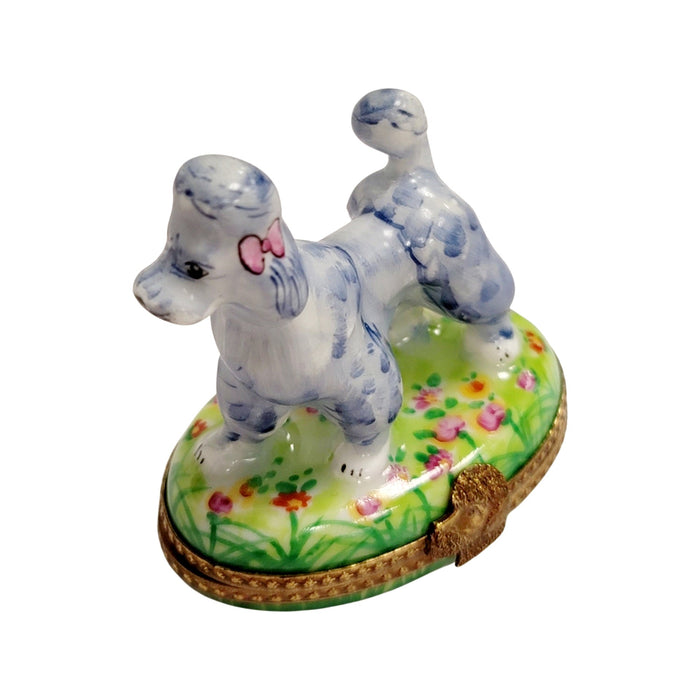 Grey Blue Poodle Limoges Box for Dog Lovers Porcelain Limoges dog French Trinket Box