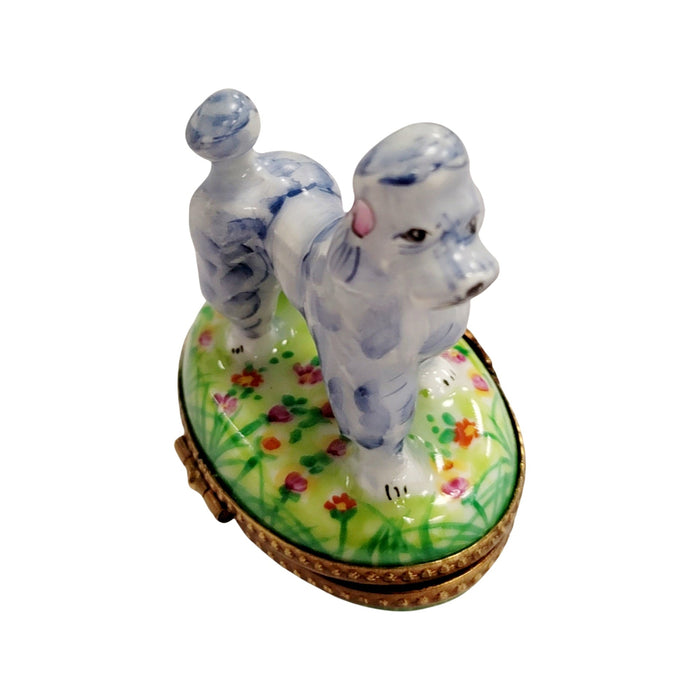 Grey Blue Poodle Limoges Box for Dog Lovers Porcelain Limoges dog French Trinket Box