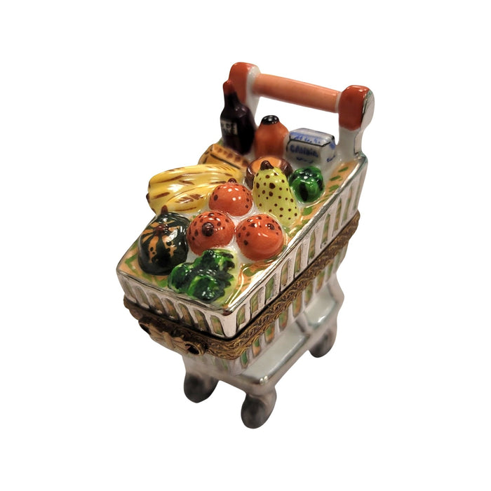 Groceries Shopping Cart Limoges Box Porcelain Figurine-fruit vegetable food-CH9J135