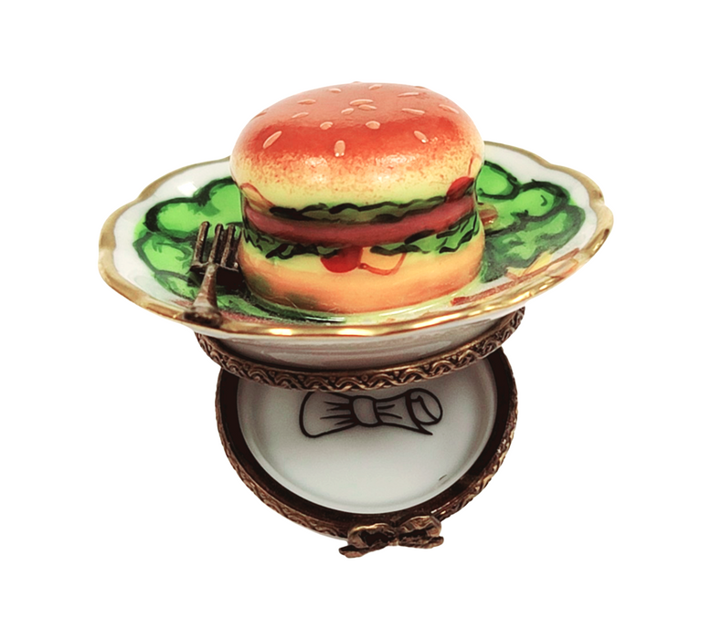 Hamburger and Fries Limoges Box for Collectors Porcelain Limoges Food French Trinket Box