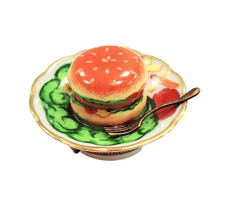 Hamburger and Fries Limoges Box for Collectors Porcelain Limoges Food French Trinket Box