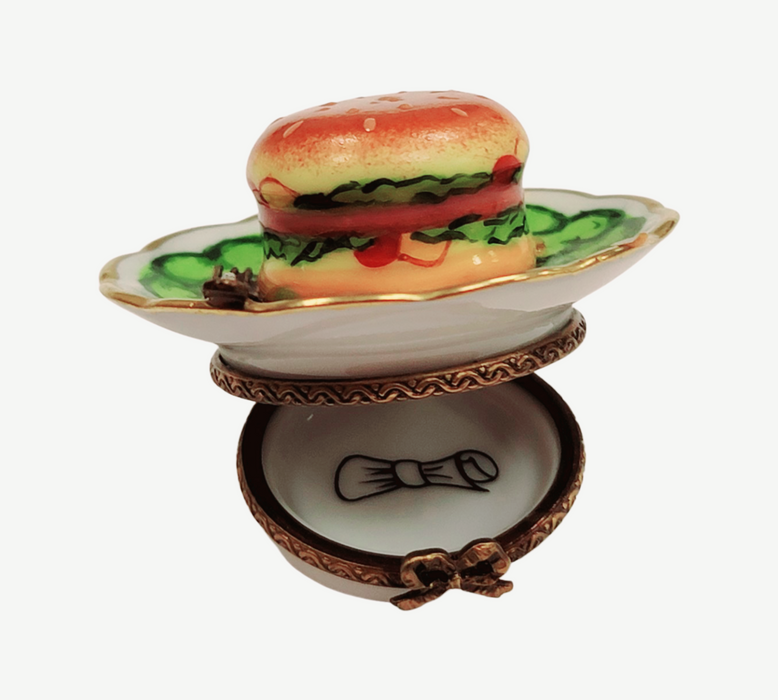 Hamburger and Fries Limoges Box for Collectors Porcelain Limoges Food French Trinket Box