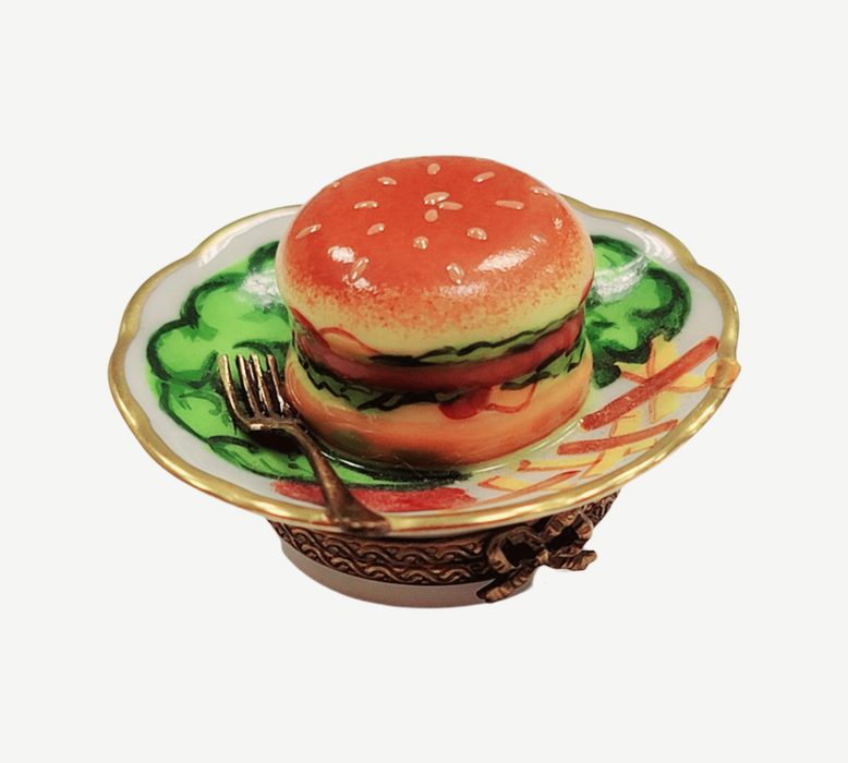 Hamburger and Fries Limoges Box for Collectors Porcelain Limoges Food French Trinket Box