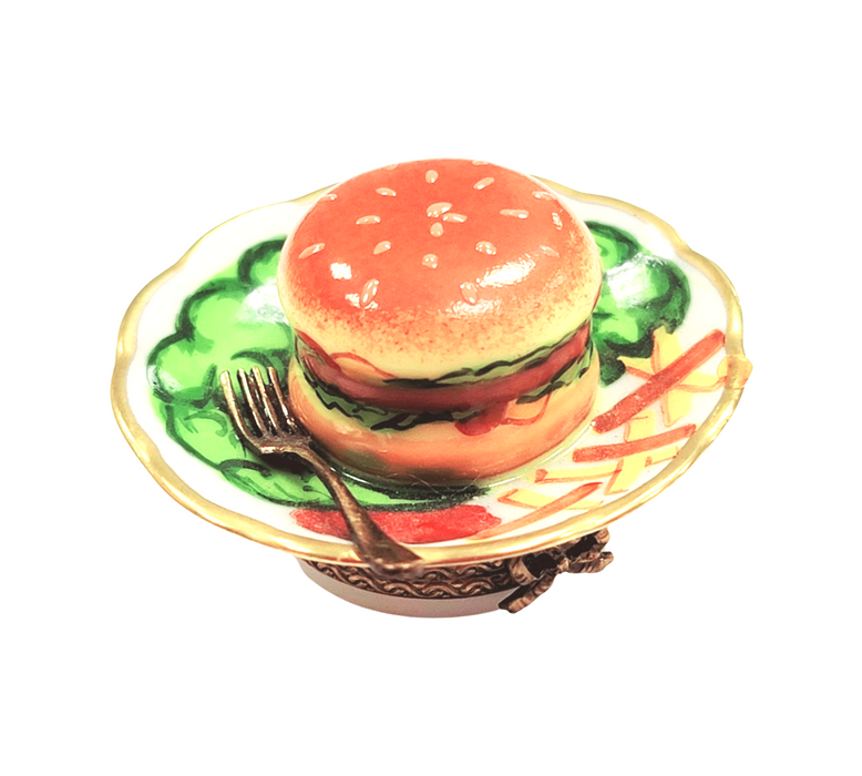 Hamburger and Fries Limoges Box for Collectors Porcelain Limoges Food French Trinket Box