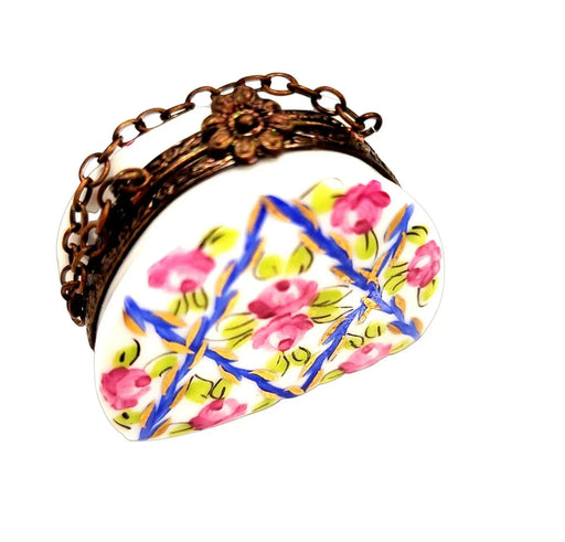 Hand Painted Floral Limoges Box for Collectors Porcelain Limoges purse trinket box French Trinket Box