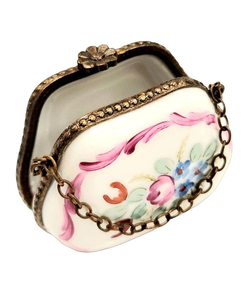 Hand-Painted Floral Purse Box for Collectors Porcelain Limoges purse trinket box limoges French Trinket Box