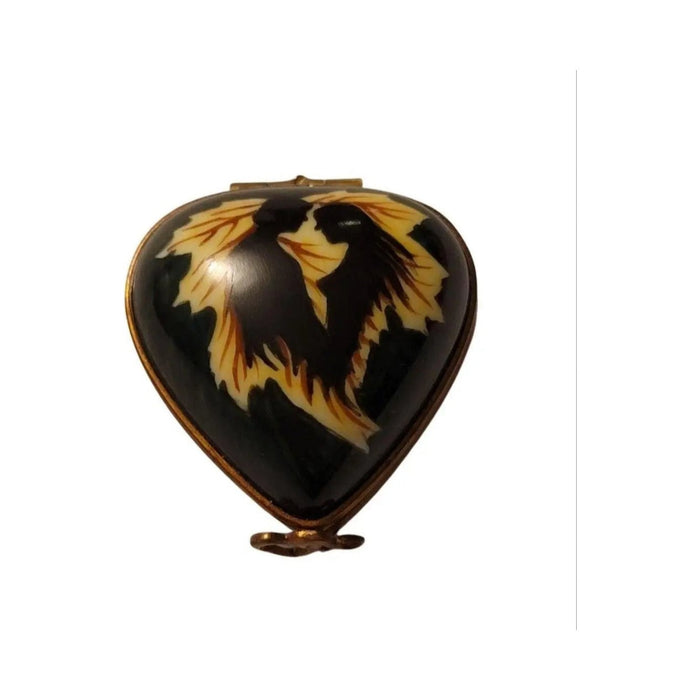 Treasured French collectible: Man Woman Love Passion Fire Heart Limoges box, painted by hand