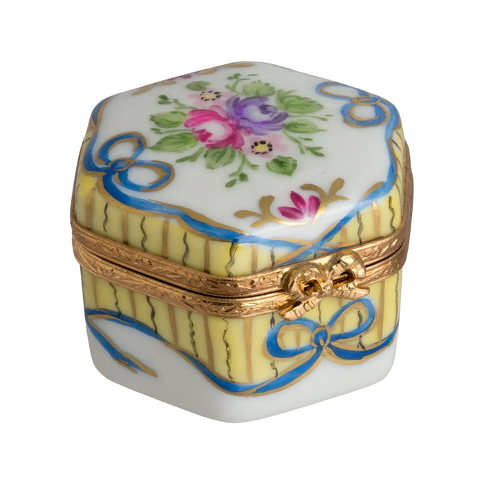 Hexagon Yellow Elegance for Collectors Porcelain Limoges shaped French Trinket Box