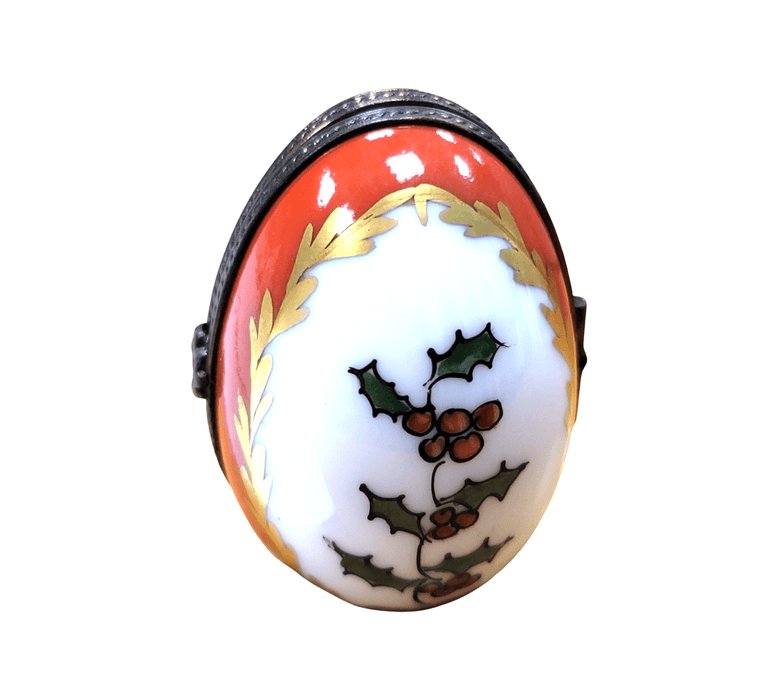 Holly Egg Frame Delight for Home Decor Porcelain Limoges Egg xmas French Trinket Box