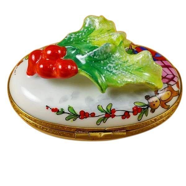 Holly Leaf Limoges Box for Nature Lovers Porcelain Limoges xmas theme French Trinket Box