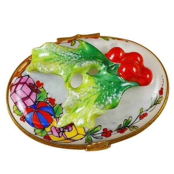 Holly Leaf Limoges Box for Nature Lovers Porcelain Limoges xmas theme French Trinket Box