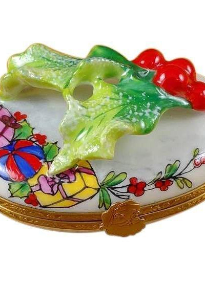 Holly Leaf Limoges Box for Nature Lovers Porcelain Limoges xmas theme French Trinket Box