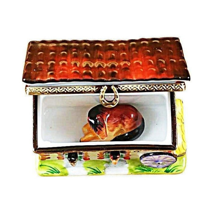 Fine art lovers will admire this Horse Barn for Equestrian Limoges box