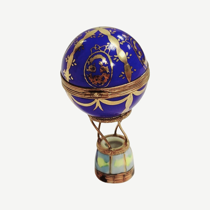 Hot Air Balloon Blue Limoges Box Porcelain Figurine-travel vehicle-CH3S271