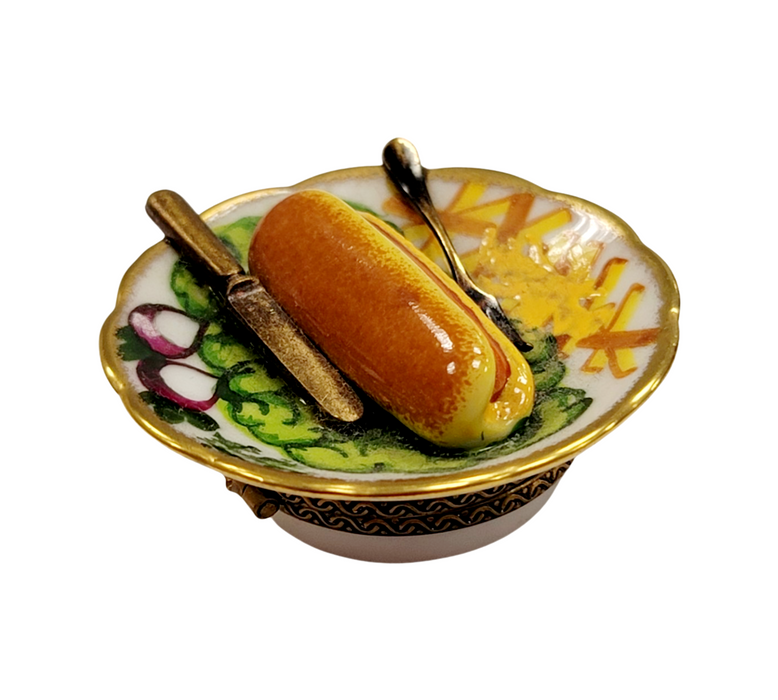 Hot Dog Delight for Food Lovers Porcelain Limoges Food French Trinket Box
