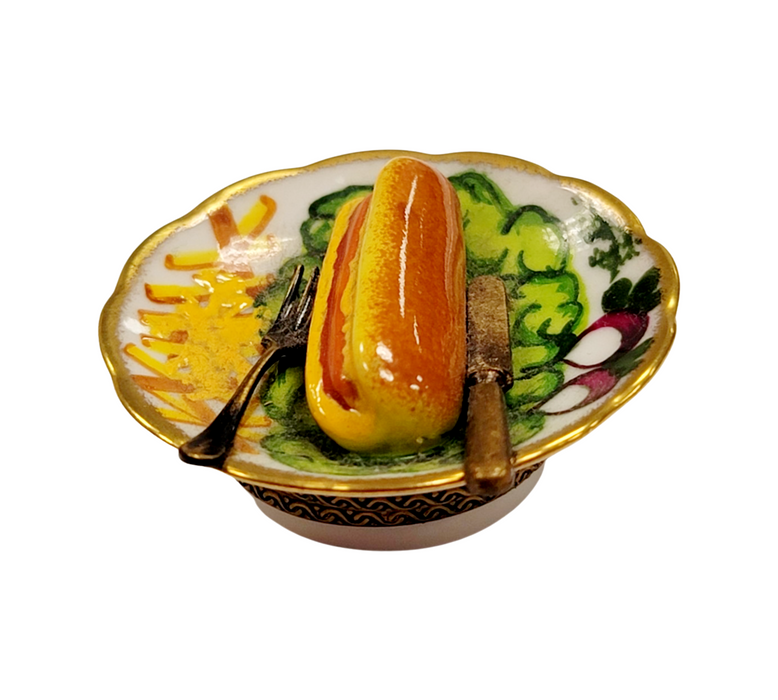 Hot Dog Delight for Food Lovers Porcelain Limoges Food French Trinket Box