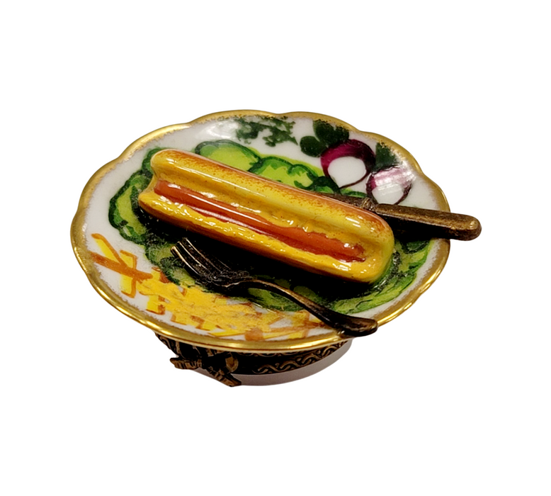 Hot Dog Delight for Food Lovers Porcelain Limoges Food French Trinket Box