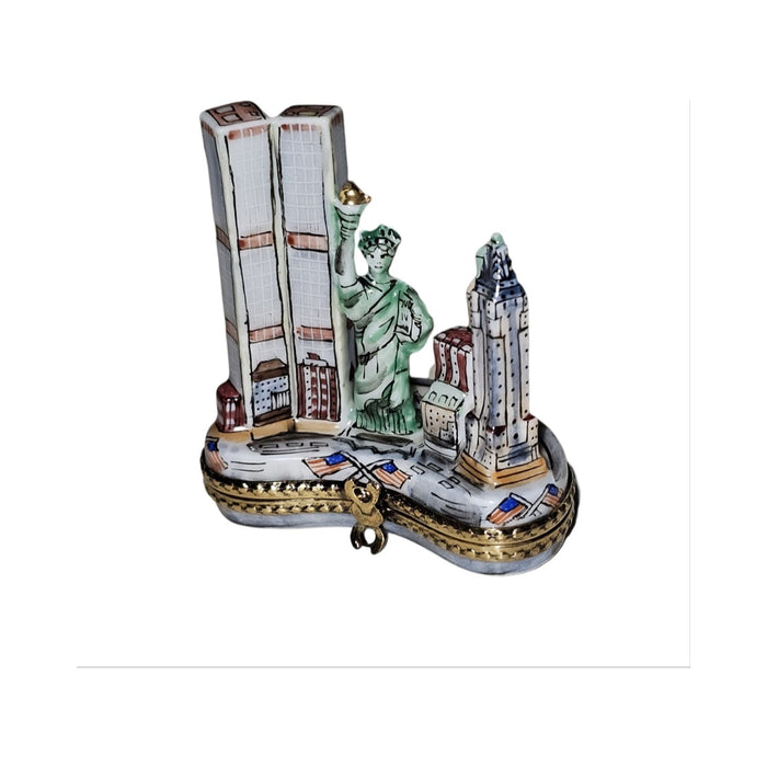 Authentic Old New York City Sky Line with World Trade Center NYC Limoges box, hand-painted in France, from Limoges Boutique