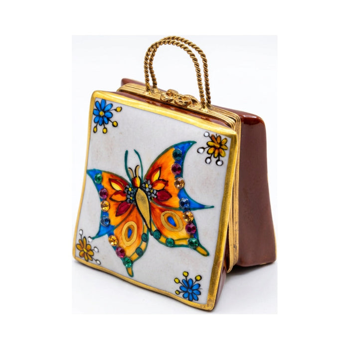 Authentic Butterfly Shopping Bag Limoges box, hand-painted in France, from Limoges Boutique