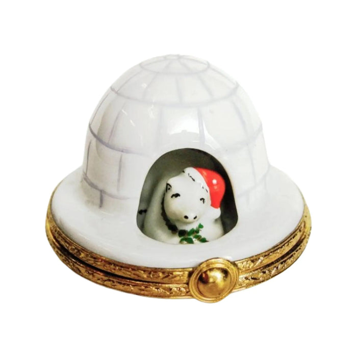 Igloo with Polar Bear for Arctic Enthusiasts Porcelain Limoges Travel Bear French Trinket Box