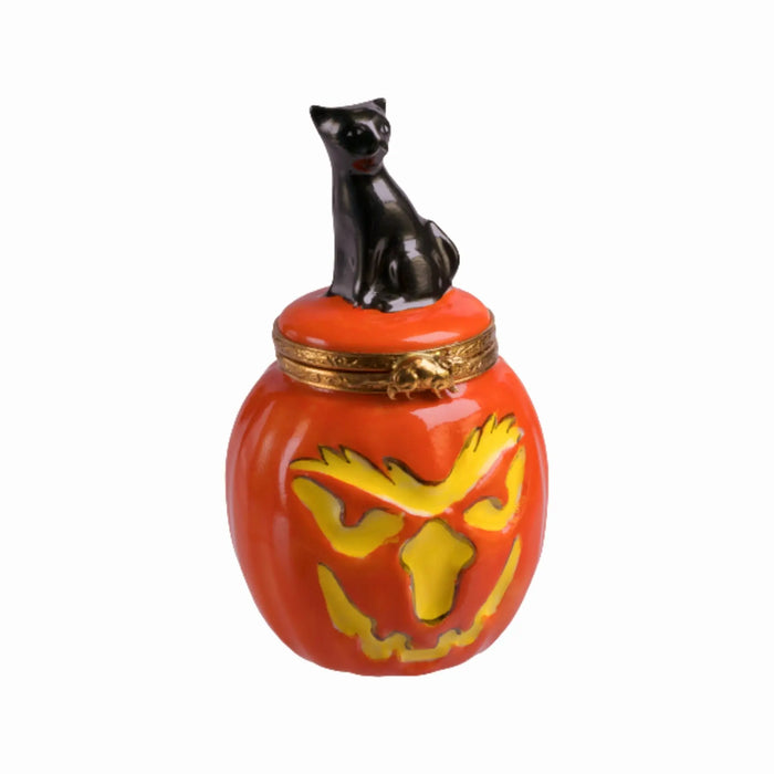 Jackolantern Cat for Halloween Decor Porcelain Limoges Halloween French Trinket Box