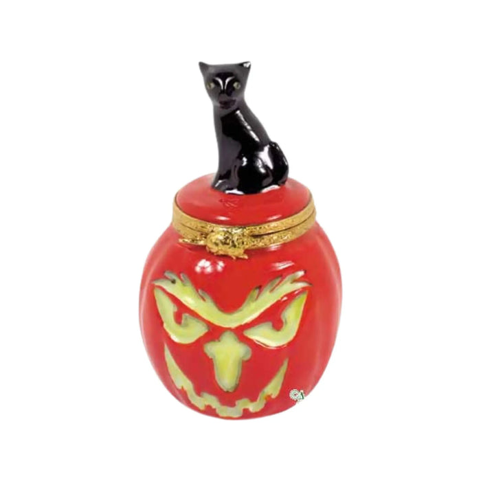 Jackolantern Cat for Halloween Decor Porcelain Limoges Halloween French Trinket Box