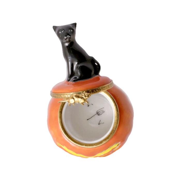Jackolantern Cat for Halloween Decor Porcelain Limoges Halloween French Trinket Box