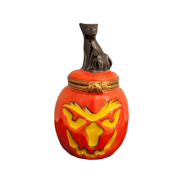 Jackolantern Cat for Halloween Decor Porcelain Limoges Halloween French Trinket Box