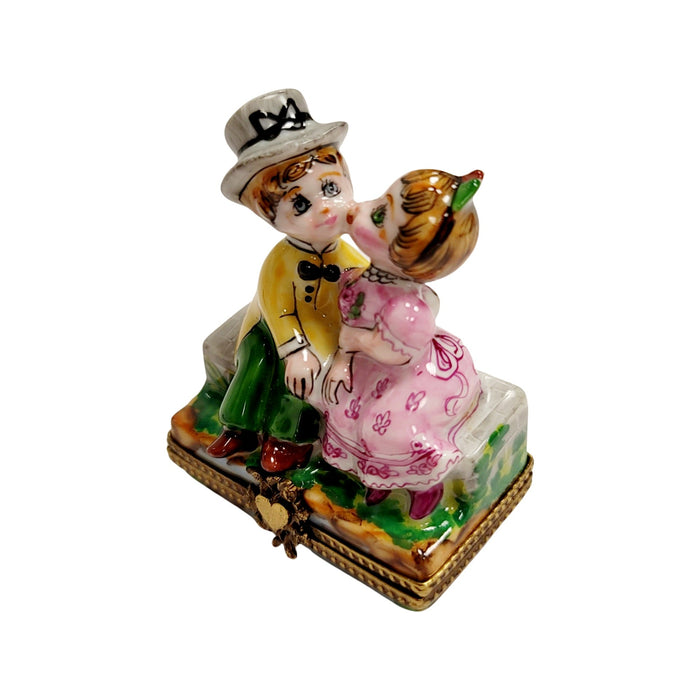 Kids Kissing Couple Box for Children Porcelain Limoges love baby valentine French Trinket Box