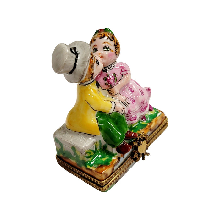 Kids Kissing Couple Box for Children Porcelain Limoges love baby valentine French Trinket Box