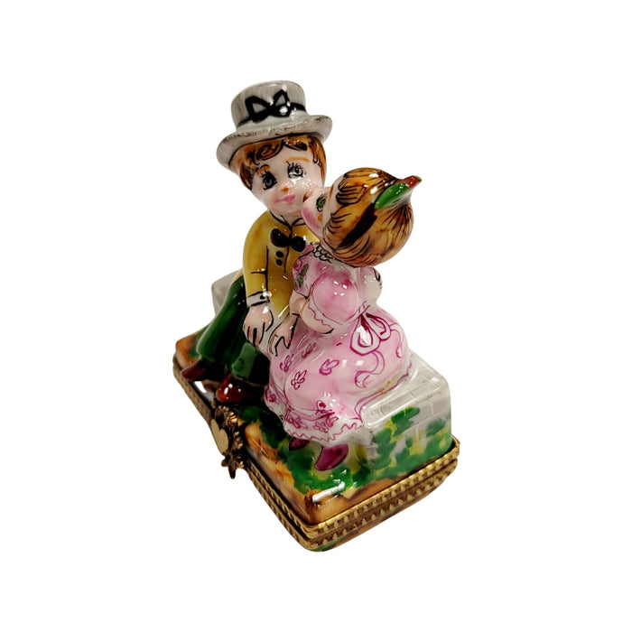 Kids Kissing Couple Box for Children Porcelain Limoges love baby valentine French Trinket Box