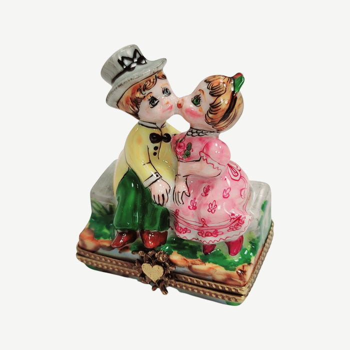 Kids Kissing Couple Box for Children Porcelain Limoges love baby valentine French Trinket Box