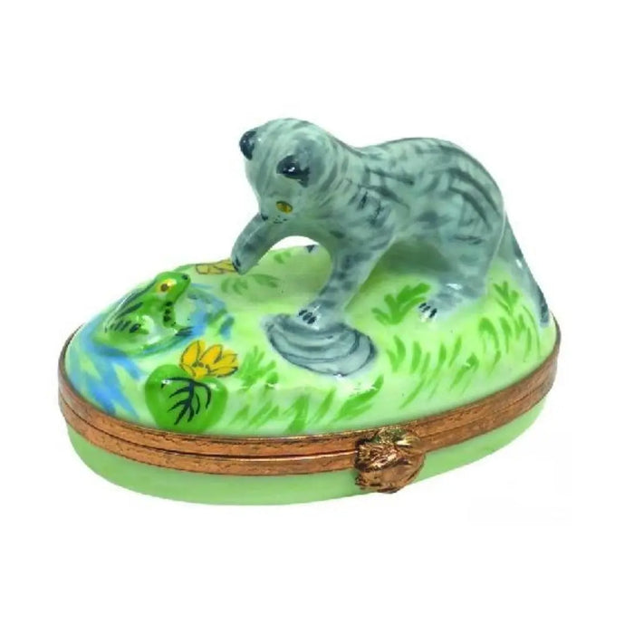 Kitten and Frog Limoges Box for Cat Lovers Porcelain Limoges Cat French Trinket Box