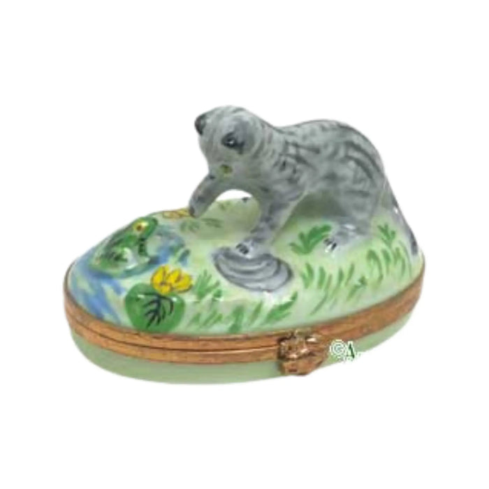 Kitten and Frog Limoges Box for Cat Lovers Porcelain Limoges Cat French Trinket Box