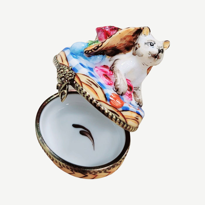 Kitty Cat Bonnet Trinket Box for Cat Lovers Porcelain Limoges cat cats limoge box French Trinket Box