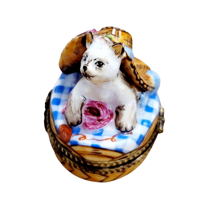 Kitty Cat Bonnet Trinket Box for Cat Lovers Porcelain Limoges cat cats limoge box French Trinket Box