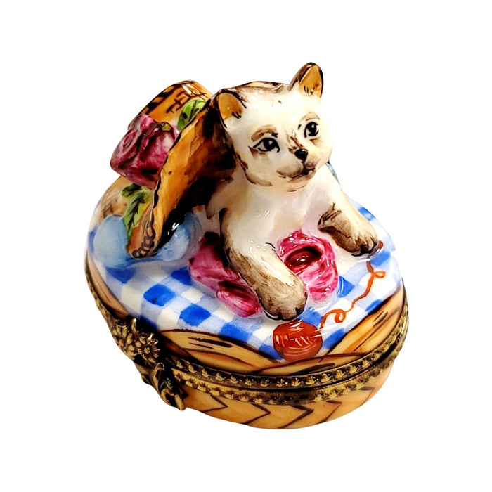 Kitty Cat Bonnet Trinket Box for Cat Lovers Porcelain Limoges cat cats limoge box French Trinket Box